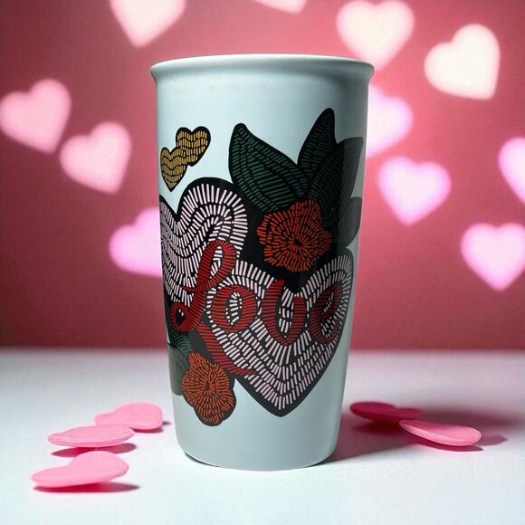 Starbucks Tumbler Love Valentine Stitch Tattoo Cup 12oz Ceramic Blue Coffee Mug - Picture 1 of 6